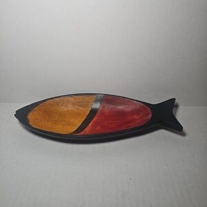 Red Yellow Hand Carved Wooden Fish Food Safe Bowl Tray